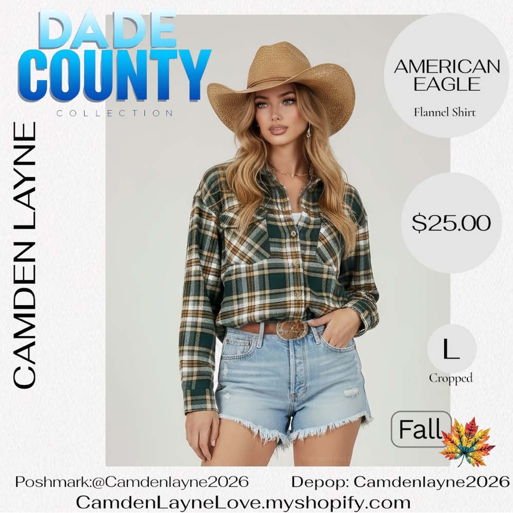 American Eagle Outfitters Green and White Plaid Shirt